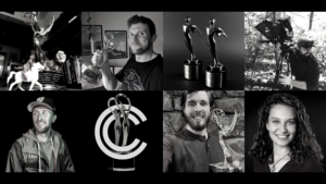 Black and white collage of awards and award winners from Green Buzz Agency